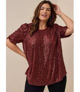 Torrid  Sequin Ruched Sleeve Top in Rust Red Size 1X NWT Photo 0