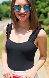 Fiore Black Body Suit With Ruffle Straps Photo 0