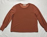 Downeast Long Sleeve Top Womens Sz L Pullover Rust Shirt Polka dots Puff Sleeves Photo 0