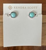 Davie Stud Earrings, Turquoise Magnesite, Silvertone, NWT Photo 0
