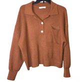 Sundance Boutique Ribbed Pocket Collar Balloon Sleeve Sweater Brown Large Photo 0