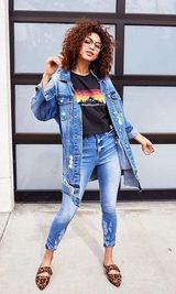 Mustard Seed Destructed Denim‎ Jacket Long Jean Large Photo 0