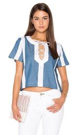 Lucca Couture Textured Denim Combo Top Photo 0