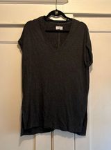 Lou & grey | Basic Short Sleeved Dark Grey Top Deep V-Neck Back Seam Size Large Photo 0