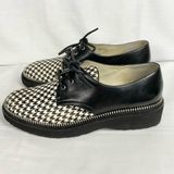 MICHAEL KORS Vivia Lace Up Oxford Haircalf Shoes Sz 8.5 Houndstooth Black White Photo 0