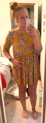 Yellow Floral Dress Gold Size L Photo 0
