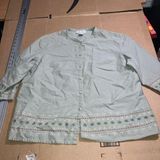 DressBarn Green Button Up Shirt 3/4 Sleeve, Size 18/20W Embroidered, Plus Size Photo 0