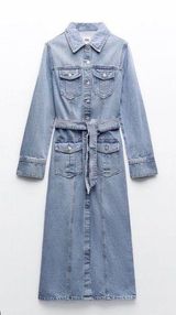 Zara multipocket denim maxi long sleeve button front dress NWT Photo 0