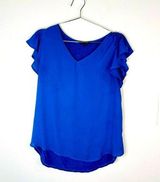 💙 Papermoon Blue Ruffle Sleeve Blouse High-Low Hem Top Women’s Large Trendy Chic Photo 0