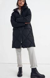 Black Surrey Hooded Puffer Long Winter Coat Classic Cozy Warm womens S Photo 0