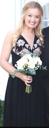 Lulus Long Black Dress With Pink Embroidered Top Photo 0