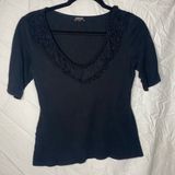 EXPRESS  black ruffle top 3/4 sleeves size small Photo 0
