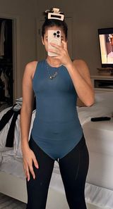 Jelly Sheer Crewneck Thong Bodysuit in Blue Photo 0