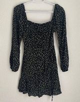 Altar’d State black dark floral long sleeve ruffle faux wrap mini dress size S Photo 0