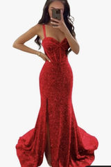 NWT Hebron’s sequin long sparkly mermaid style red formal dress sz S Photo 0