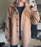 Peach Love California Camel Sherpa Shacket Photo 0