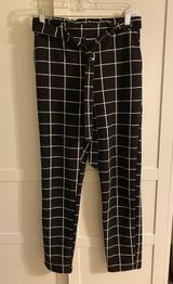 Black & White Patterned Tie Belt Pants Photo 0