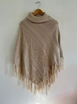 Boutique Neutral  Turtleneck Sweater Poncho Photo 0