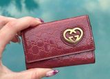 Gucci  Red Patent Leather GG Gold Heart Logo Key/Card Holder Photo 0