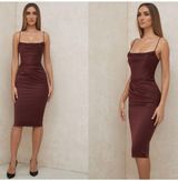 HOUSE OF CB 'Anja' Raisin Satin‎ Corset Midi Dress /Size S NWOT Photo 0