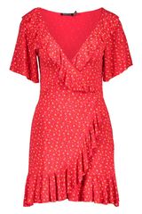 Boohoo Ditsy Floral Wrap Ruffle Tea Dress Photo 0