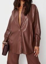 Missguided Brown Faux Leather Shacket Photo 0