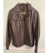 Style & Co. Womens Genuine Leather Jacket M Brown Snap Front Short Photo 0