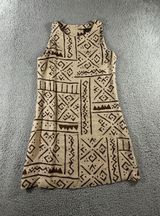 Women Linen Dress‎ Size 8 Aztec Tribal Geometric Abstract Boho Chic Brown Photo 0