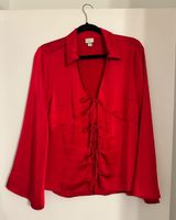 A New Day Red Satin Tie Long Sleeve Top Photo 0