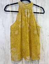 Cupcakes and Cashmere Top Womens Small Yellow Floral Blouse Halter Flirty Dressy Photo 0