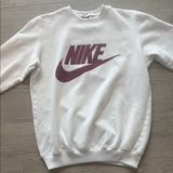 Nike White with Red/Maroon Nike Swoosh Pullover Crewneck Sweatshirt Small Photo 0