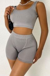 Blush Mark Grey Biker Shorts And Crop Top Photo 0