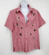 Vintage Y2K Ladybug Gingham Button Up Shirt Size Medium Fairycore Whimsical Photo 0