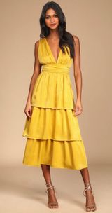 Satin Tiered Midi Dress Photo 0