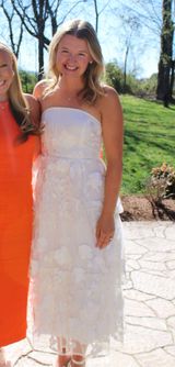 White Lace Strapless Midi Dress Photo 0