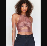 Merida Brown Twist Front Halter Crop Top 4 Photo 0