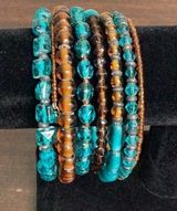 Turquoise teal amber brown glass beaded boho (004) Photo 0