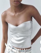 Silver Metallic Strapless summer tank tube Top NYE top shirt  Photo 0