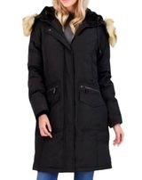 French Connection  Coat Women Medium Black Hooded Down Insulated Full Zip Parka Photo 0