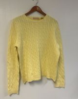 KATE HILL Yellow cable knit Pima cotton crewneck sweater size X-Large Preppy Photo 0