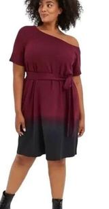 NWT Off the Shoulder Tie Dye Gradient Ombré Burgundy and Black Dress Photo 0