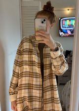Flannel Shirt Beige Yellow Plaid Thick Women’s Size Large Photo 0