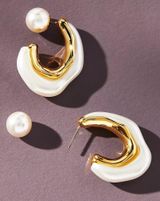 18K Gold Plated Pearl Pearl Hoop Earrings Womens Jewelry Photo 0