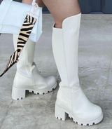 JustFab Knee High Chunky Boots Off White Cream Wide Calf Photo 0