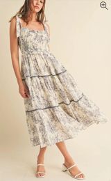 Charcoal Floral Sleeveless Ruffle Tiered Dress Photo 0