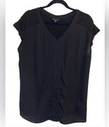 Fortune+Ivy Women's Shirt Cuffed Sleeve Solid Black V Neckline XLarge Photo 0