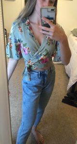 Green Floral Blouse Size M Photo 0