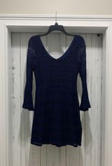 Love Reign Navy Floral Lace Bell Sleeve Dress Photo 0