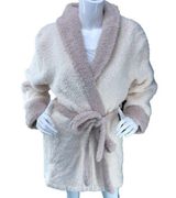 Barefoot Dreams  Womens Size 1 Cozychic Two Tone Cream Brown Short Robe Style 549 Photo 0