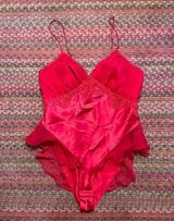 80s VTG VICTORIAS SECRET RED SATIN MESH BODYSUIT ONE PIECE Photo 0